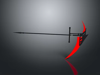 Black and Red Sickle Weapon with Long Handle Shiny Blade Modern Design 3d model