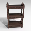 Classic Wooden Three Tier Bookcase With Intricate Carved Details And Shelves