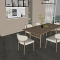 Log cream wind dining table and chair combination 3d model