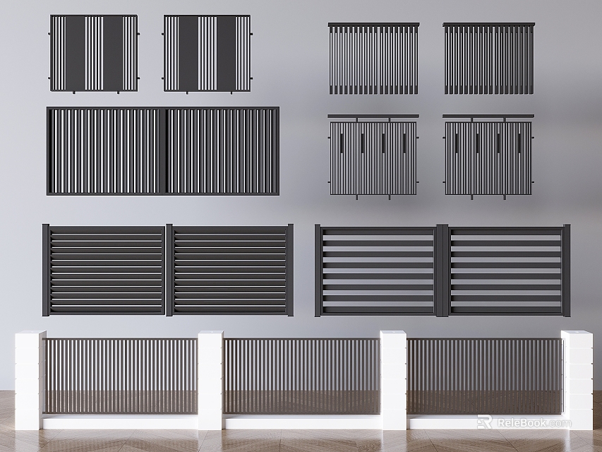 Modern Metal Railings Design With Vertical Horizontal Bars White Bases And Various Styles 3d model 