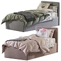 Cozy Single Bed with Green Quilt Pink Comforter Decorative Pillows and Wooden Headboard