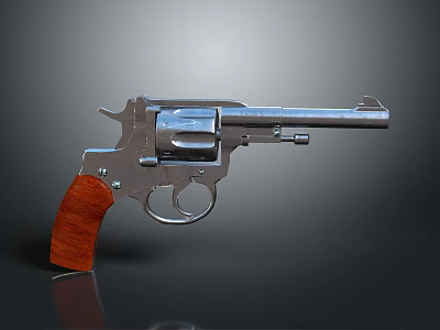 Classic Vintage Silver Revolver With Wooden Grip And Polished Metal Finish 3d model