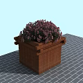 Wooden Planter Box With Purple Flowers For Garden Decor On Tile Floor