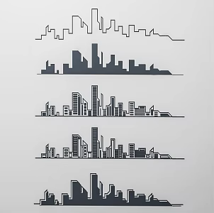 Simple modern city building line draft silhouette 3d model
