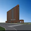 Modern Brown Office Building Featuring Glass Curtain Wall Numerous Windows And Base Entrance
