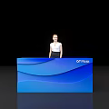 Blue Modern Reception Desk With OTPAY Logo And Person Standing Behind