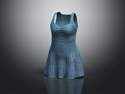 Blue Sleeveless Knitted Dress With Pleated Skirt And Ribbed Texture 3d model