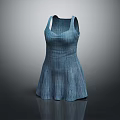 Blue Sleeveless Knitted Dress With Pleated Skirt And Ribbed Texture