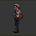 3D Character With Cap Red Shirt Mechanical Arms Metal Vest Overalls And Large Hammer