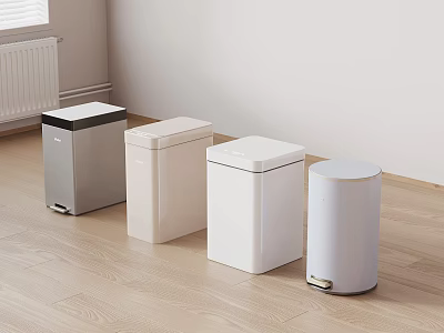 Modern Home Waste Bins With Neutral Colors Different Shapes And Pedal Design Features 3d model