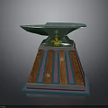 Anvil Shaped Green Top Decorative Object With Wooden Base And Striped Patterns