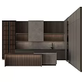 Modern Kitchen Interior With Ribbed Island Counter And Dark Gray Cabinets