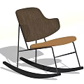 Stylish Brown Wooden Backrest Rocking Chair With Tan Leather Seat And Black Metal Frame