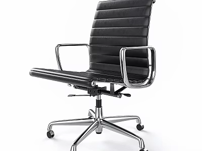 Black Leather Office Chair With Silver Metal Frame Armrests Swivel Base And Rolling Wheels 3d model
