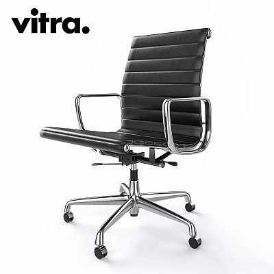 Black Leather Office Chair With Silver Metal Frame Armrests Swivel Base And Rolling Wheels 3d model