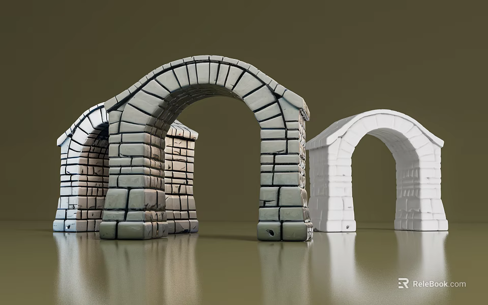 Gray And White Stone Archway Architectural Components With Brick Decorative Structural Design Elements 3d model 