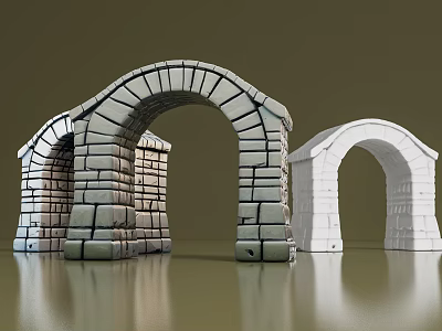 Gray And White Stone Archway Architectural Components With Brick Decorative Structural Design Elements 3d model