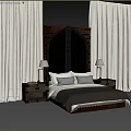 Cozy Double Bed With Wooden Lattice Headboard Nightstands And Table Lamps
