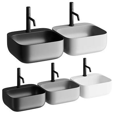 Modern Square Bathroom Washbasins in Black White Gray with Faucet Design 3d model