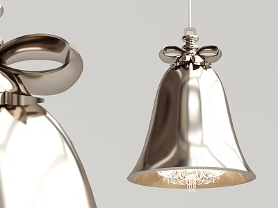 Elegant Bow Shaped Metallic Chandelier With Bell Shade And Crystal Accents 3d model