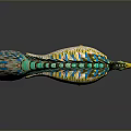 Flying Animal Bird Sculpture With Green Feathers Yellow Beak And Ornate Colorful Design