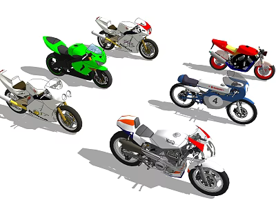 Various Colored Motorcycles With Different Styles Displayed In Top View 3d model