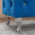 Blue Tufted Velvet Storage Bench With Silver Metal Legs And Magazine On Top