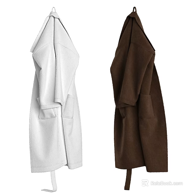 White and Brown Longline Coats With Pockets Soft Material Fashionable Outerwear 3d model 