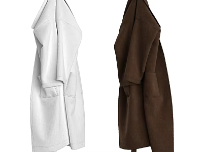 White and Brown Longline Coats With Pockets Soft Material Fashionable Outerwear 3d model