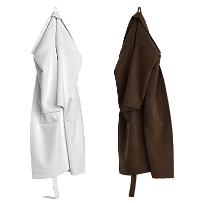 White and Brown Longline Coats With Pockets Soft Material Fashionable Outerwear 3d model
