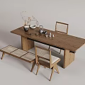 Middle style dining table and chair combination 3d model