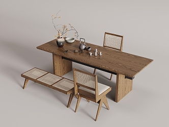 Middle style dining table and chair combination 3d model