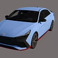Blue Modern Sedan With Black Wheels And Red Trim In Indoor Showroom