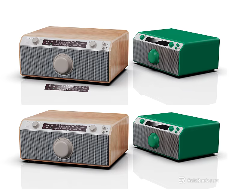 Retro Radio Speakers Featuring Light Wood Green Designs Knobs And Display Screens 3d model 