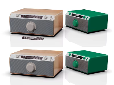 Retro Radio Speakers Featuring Light Wood Green Designs Knobs And Display Screens 3d model