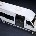 White Commercial Van With Open Rear Door Side Ladder Black Windows And Body Stripes