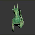 Green Bronze Goat Sculpture in Dynamic Jumping Pose with Detailed Horns and Tail