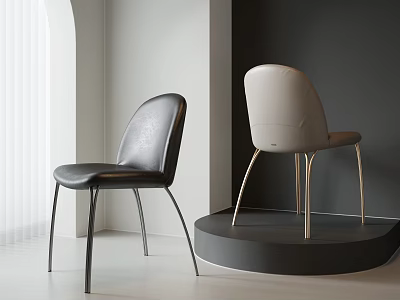 Modern Minimalist Dining Chairs With Black Light Gray Leather And Metal Legs 3d model