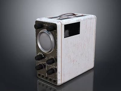 Vintage Electronic Equipment With Worn Wooden Case Circular Dial Knobs And Handle 3d model
