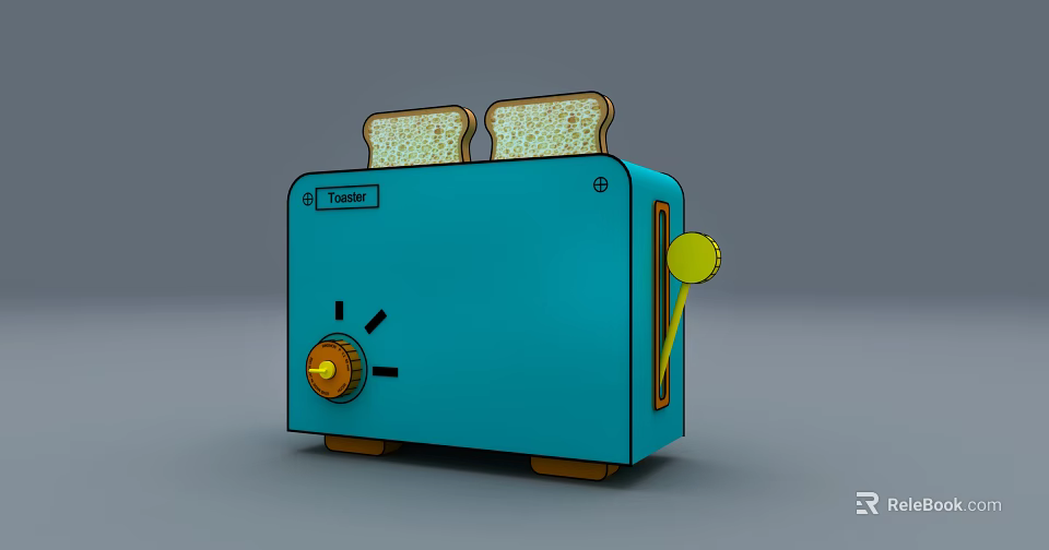 Blue Toaster Kitchen Appliance With Two Slices Of Toasted Bread On Top 3d model 