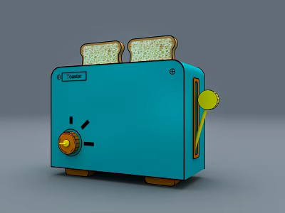 Blue Toaster Kitchen Appliance With Two Slices Of Toasted Bread On Top 3d model