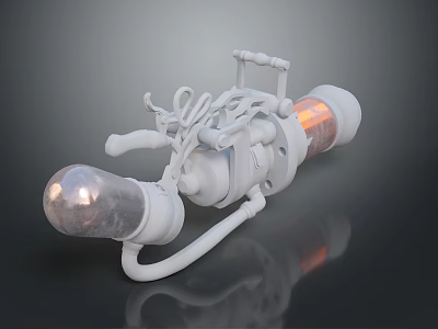 Futuristic Sci Fi Weapon with Transparent Globe Orange Glowing Core Mechanical White Structure 3d model