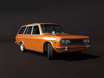 Orange Classic Station Wagon Parked Against Dark Background With Sleek Exterior 3d model