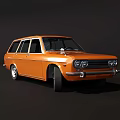 Orange Classic Station Wagon Parked Against Dark Background With Sleek Exterior