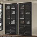 Elegant Black Bookcase With Glass Doors Drawers And Decorative Books Inside
