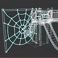 Outdoor Play Equipment With Red Rope Climbing Net Staircase And Gray Slide
