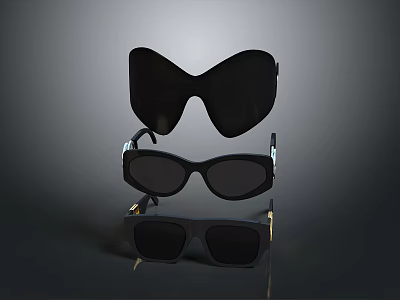 Trendy Black Sunglasses For Daily Living With Various Frame Styles And Stacked 3d model