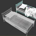 Two Twin Beds With Black Frames And Colorful Striped Bed Sheets And Blankets