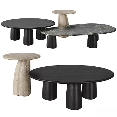 Modern Round Dining Tables With Black Wood And Marble Tops And Cylindrical Legs Designs 3d model