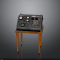 Vintage Electronic Control Panel With Gauges Buttons Knobs On Red Wooden Table 3d model